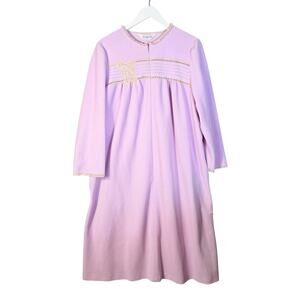 Vintage Vanity Fair Velour Robe w/Bow 1/2 Zip Lilac Purple Lace Trim Pockets